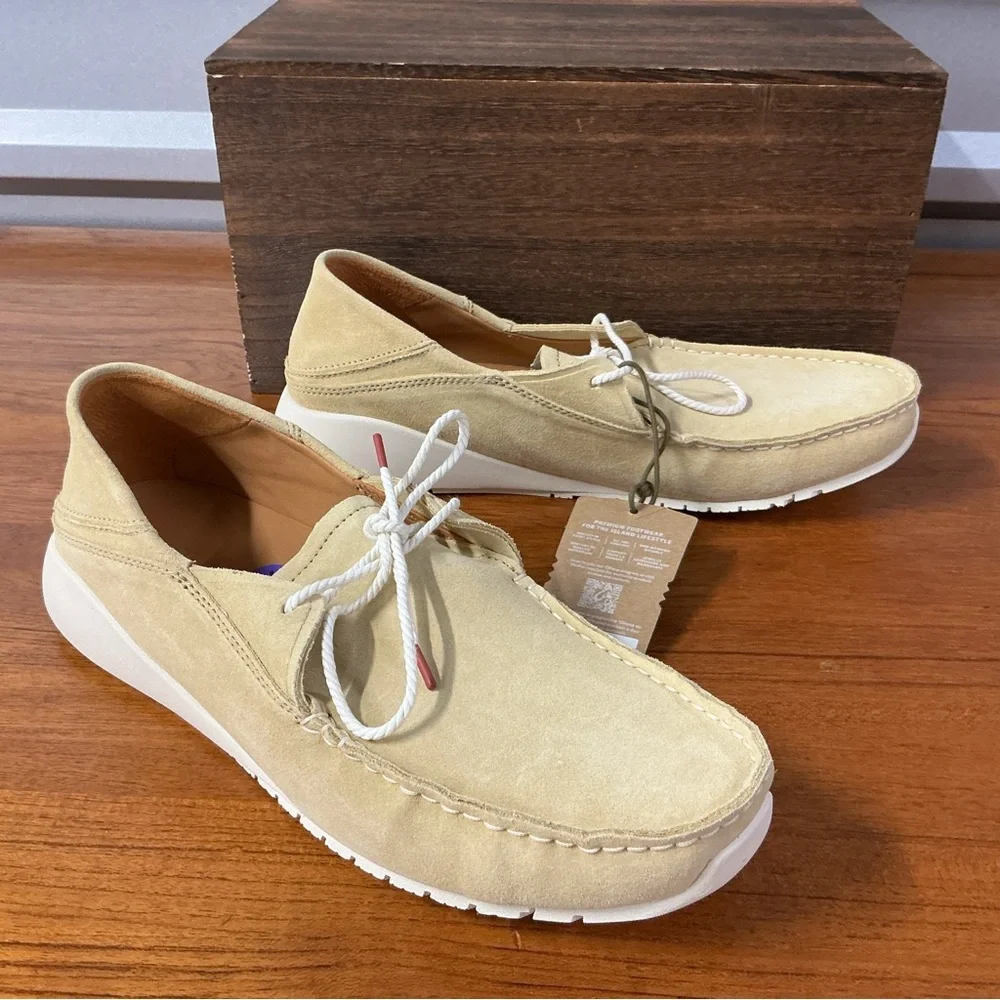 Olukai Men Ka’a Tan Leather Moc Toe Lace Up Driver Loafer Size 11.5